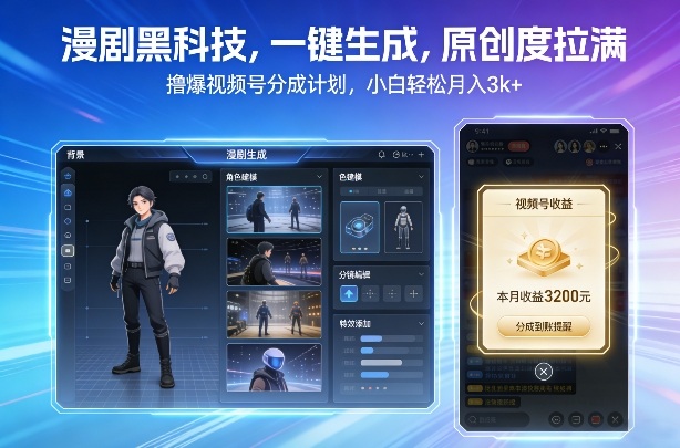 漫剧黑科技，一键生成，原创度拉满，*爆视频号分成计划，小白轻松月入3k+